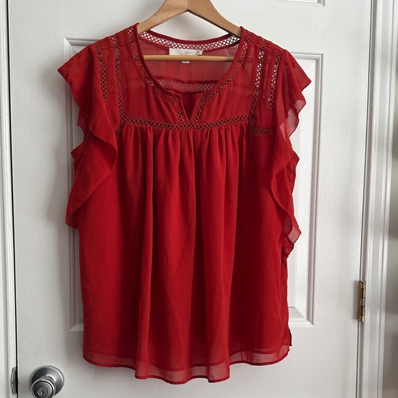 LOFT Tops - LOFT Red Ruffle Sleeve Blouse